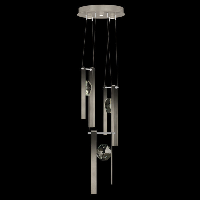 3-Drop Jewel Crystal LED Pendant Light / Soft Ombre Silver