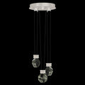 3-Drop Round Optic Crystal LED Pendant Light / Brushed Silver