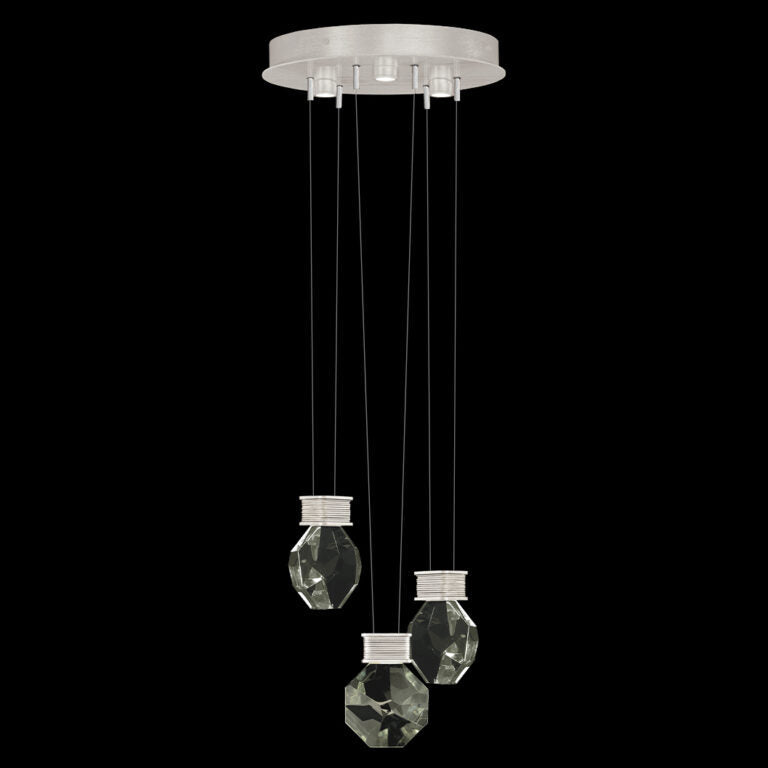 3-Drop Round Optic Crystal LED Pendant Light / Brushed Silver