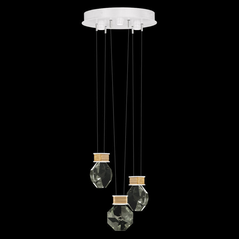 3-Drop Round Optic Crystal LED Pendant Light / White