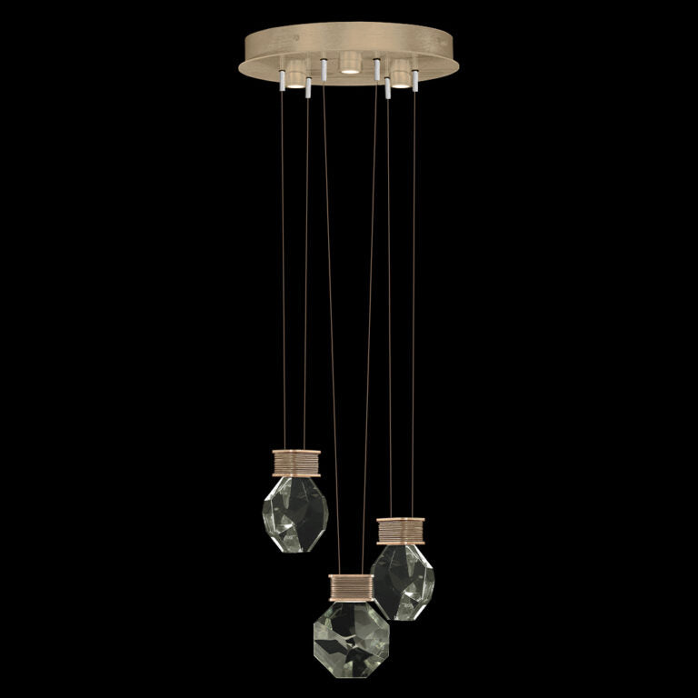 3-Drop Round Optic Crystal LED Pendant Light / Bronze