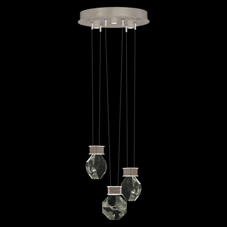 3-Drop Round Optic Crystal LED Pendant Light / Soft Ombre Silver