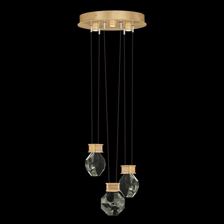 3-Drop Round Optic Crystal LED Pendant Light / Gold