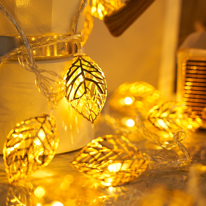 Gold Hollow Leaf LED String Lights