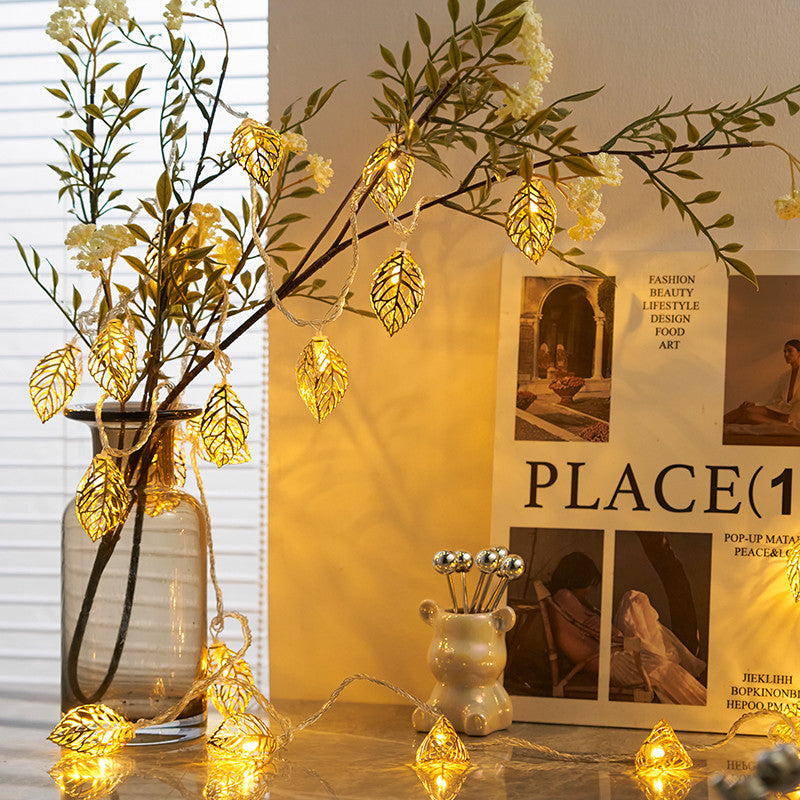 Gold Hollow Leaf LED String Lights