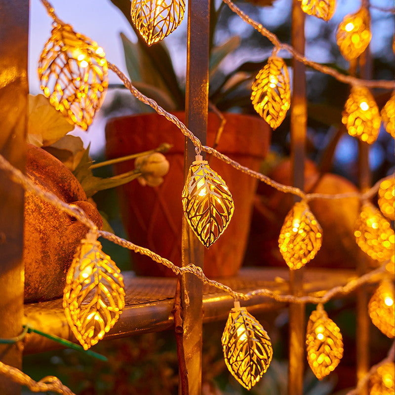 Gold Hollow Leaf LED String Lights