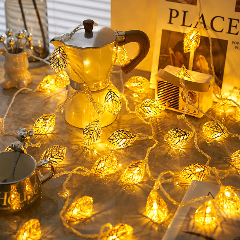 Gold Hollow Leaf LED String Lights