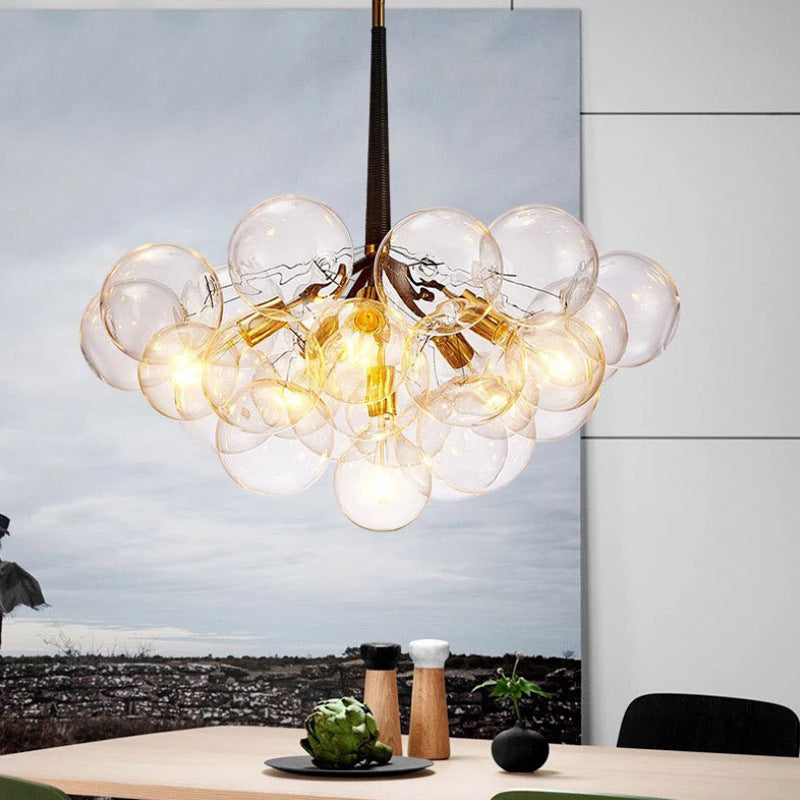Nordic 3-Light Glass Bubble Pendant Light / Golden Brown / 3 LED Light Bulbs