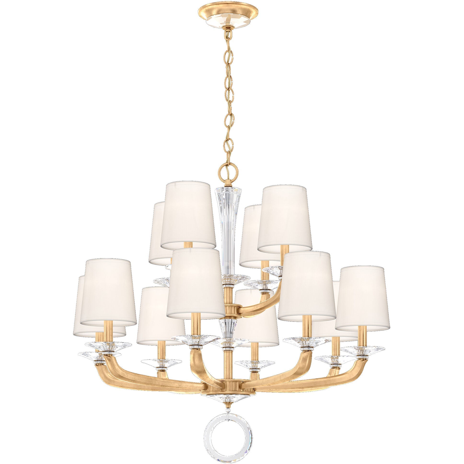 White Optic Crystal Cast-Arm Chandelier / Heirloom Gold