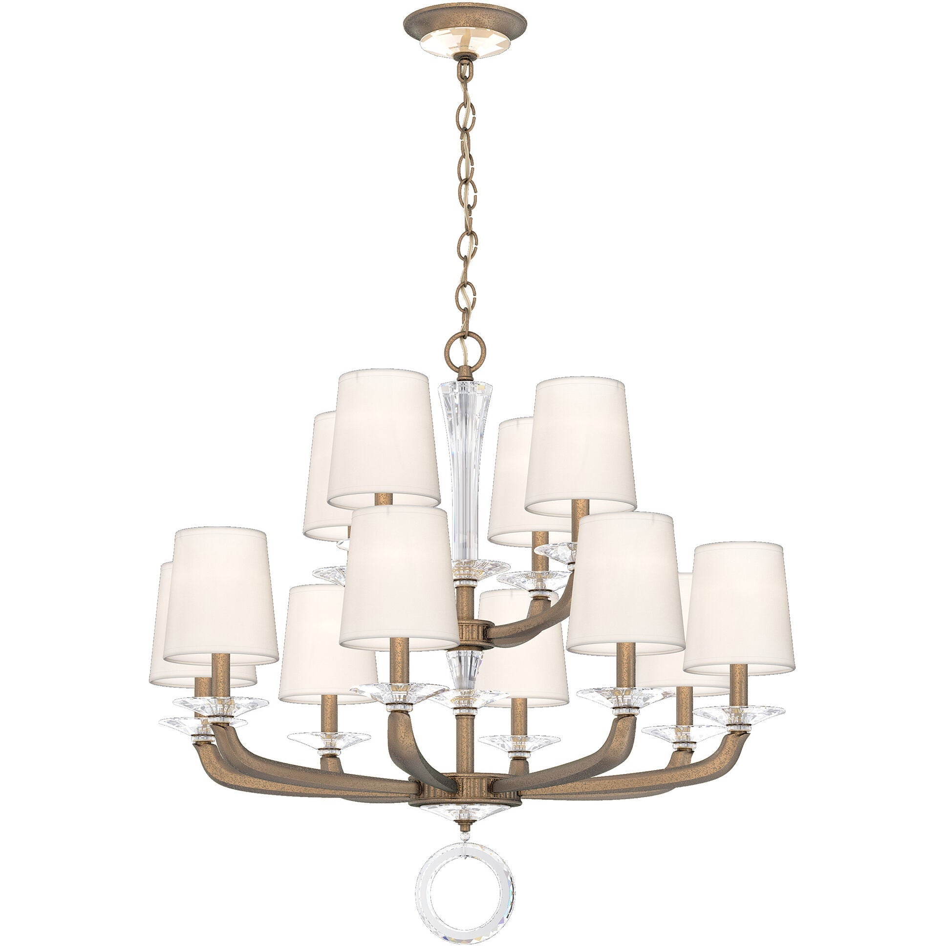 White Optic Crystal Cast-Arm Chandelier / French Gold