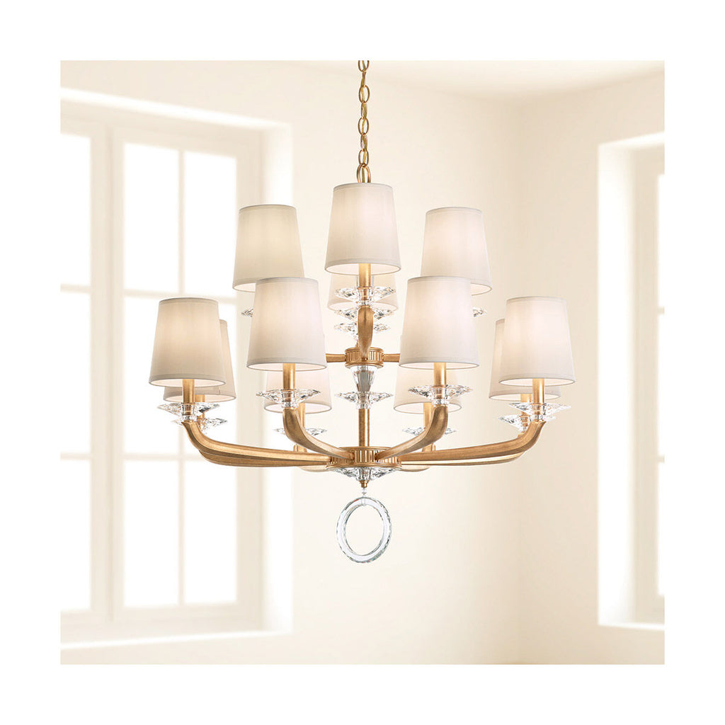 White Optic Crystal Cast-Arm Chandelier / Heirloom Bronze
