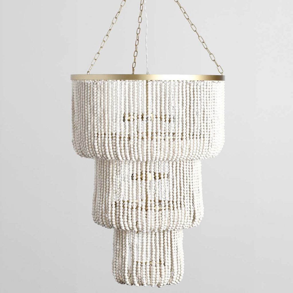 White Wood Beaded Round Chandelier / Default Title