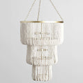 White Wood Beaded Round Chandelier / Default Title