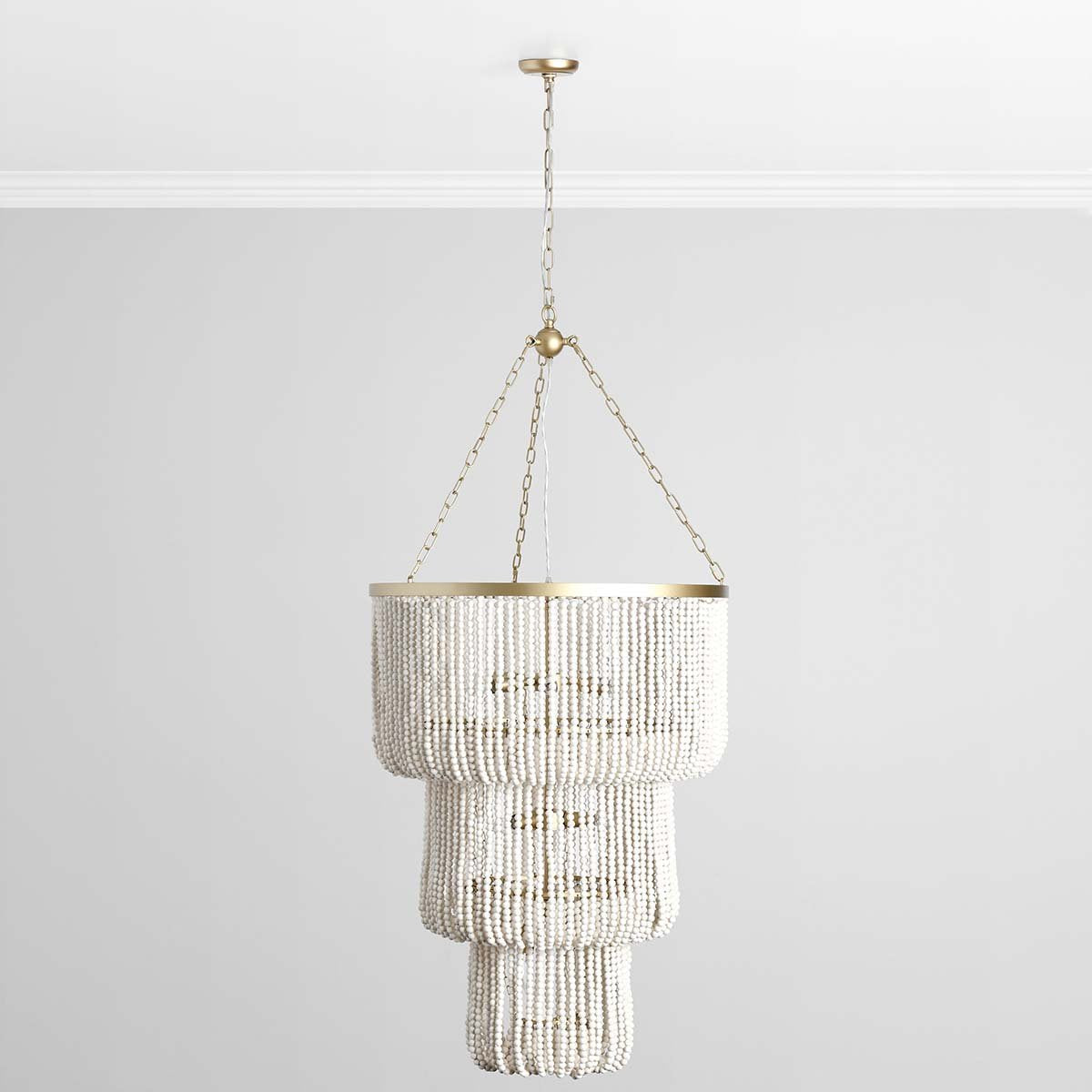 White Wood Beaded Round Chandelier