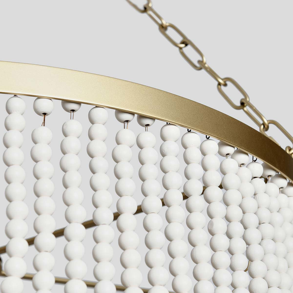 White Wood Beaded Round Chandelier