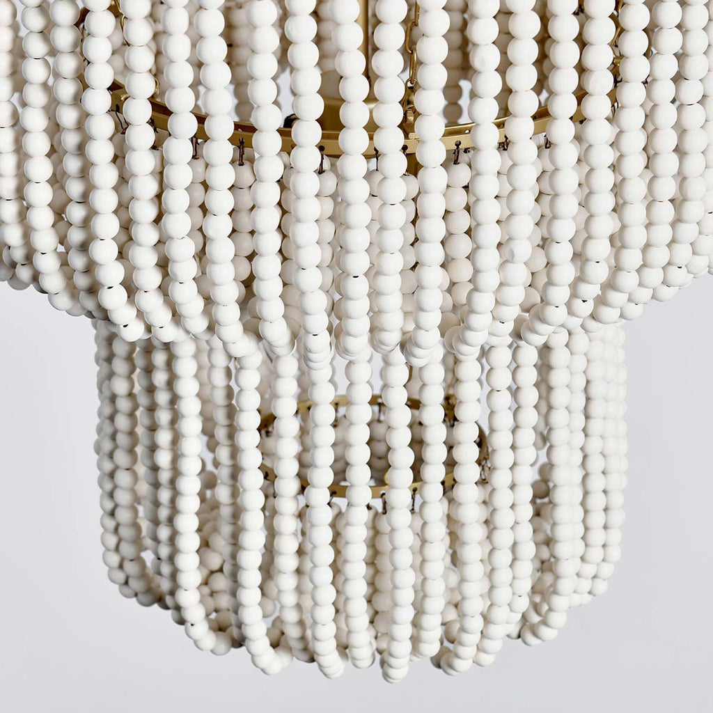 White Wood Beaded Round Chandelier