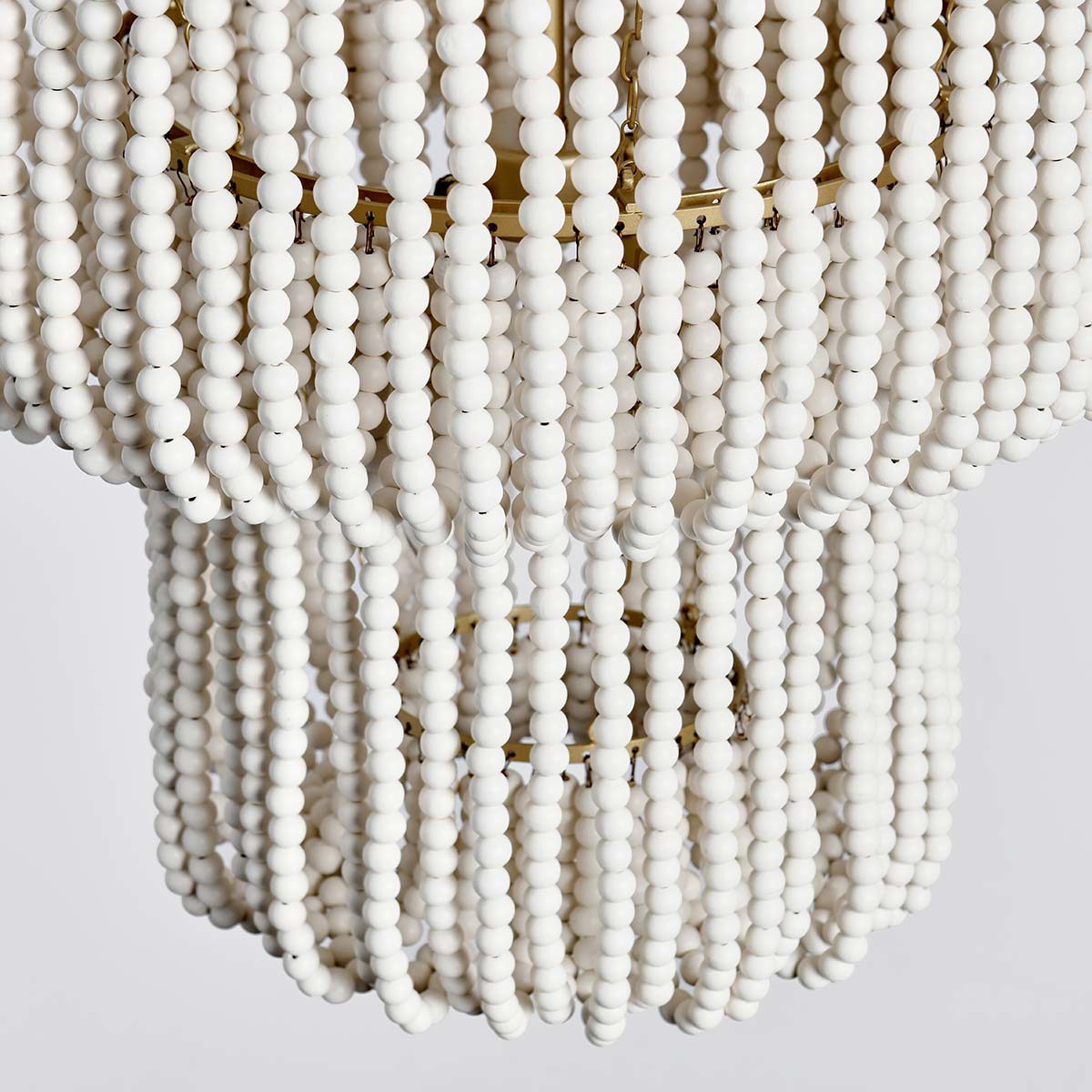White Wood Beaded Round Chandelier